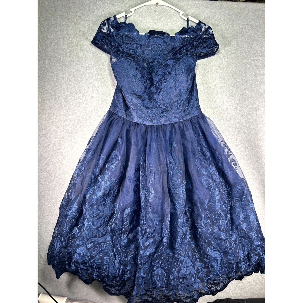 Chi Chi London April Baroque Modcloth Embroidered Lace Dress Womens Navy Stretch